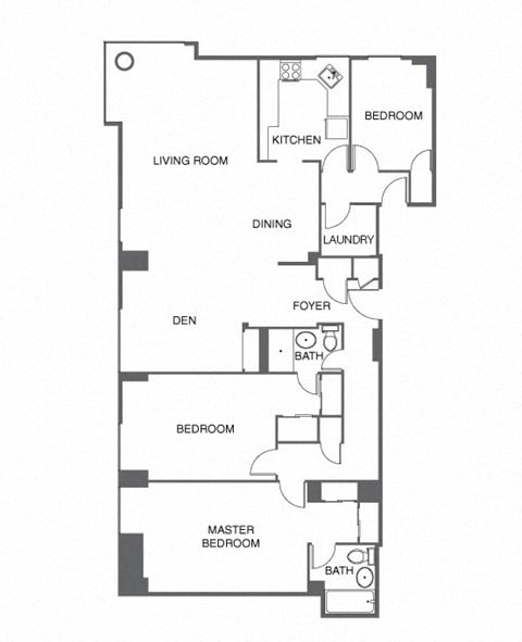 Floor plan for 3 beds, 2 baths